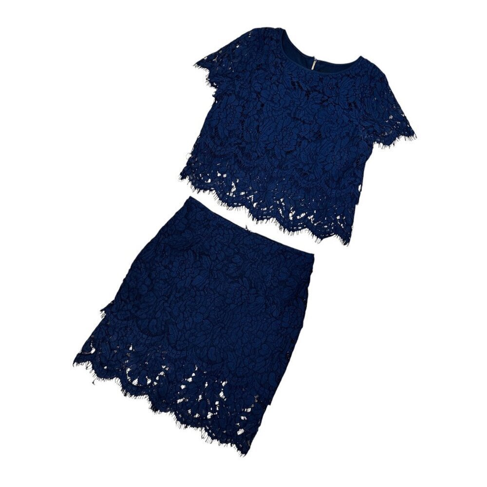 LULU'S 2 Piece Navy Lace Dress Top & Skirt Set Size Small